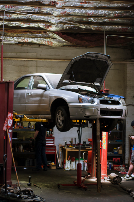 The first Subaru I ever drove, getting some pre-flight checks at Broken Motorsports in Union City, NJ. Photo Credit: Raphael Orlove
